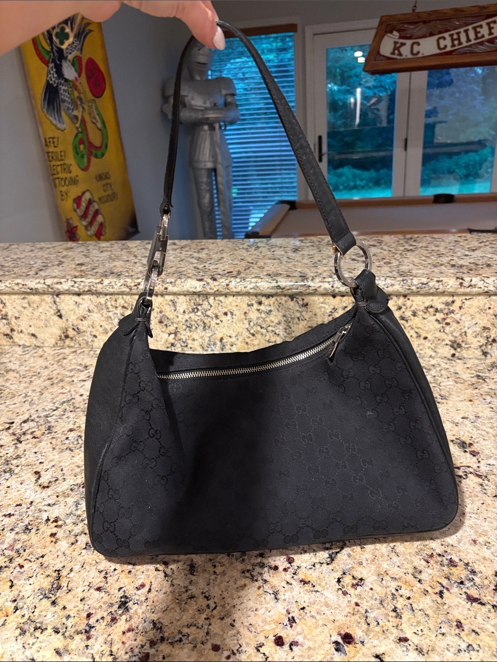 Gucci Black Monogram Shoulder Bag